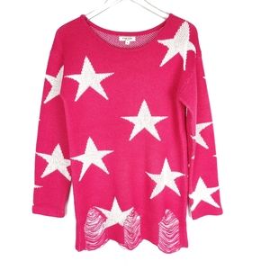 OVERSIZED CHUNKY HOT PINK AND WHITE STAR SWEATER